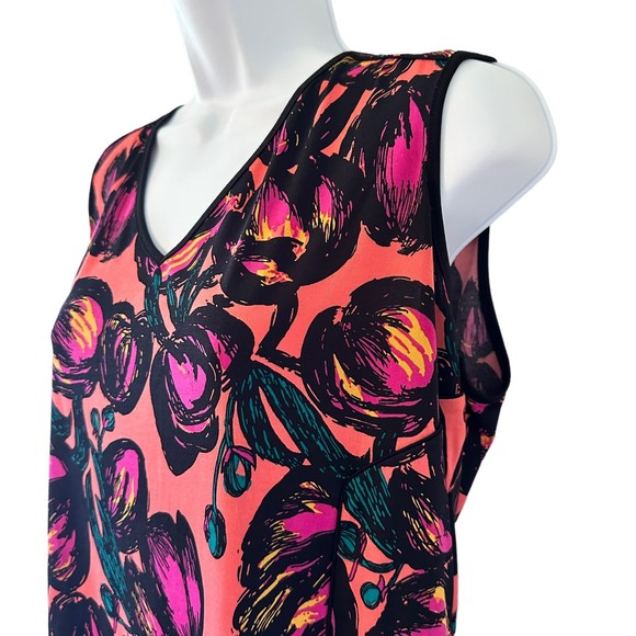 Worthington Floral V Neck Sleeveless Top - Size Large - Picture 2 of 8